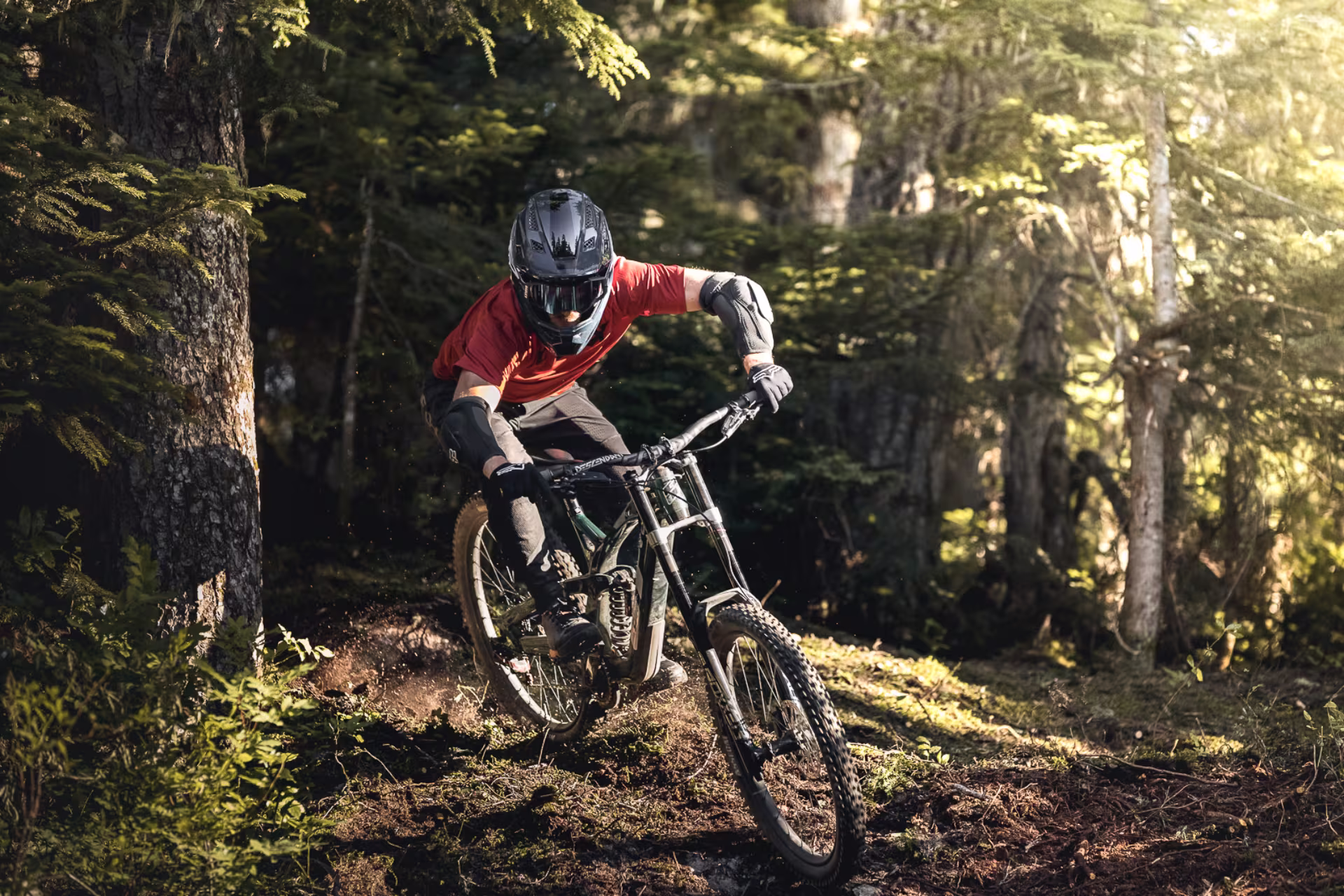 Mountain Biker on a Forest Trail in Whistler BC Canada